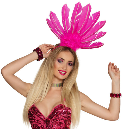 Boland Diadeem veren Samba neon roze