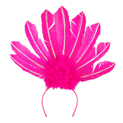 Boland Diadeem veren Samba neon roze