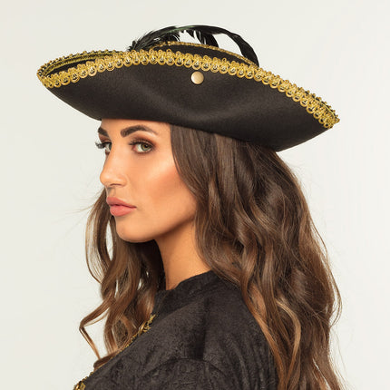 Boland Driesteek hoed zwart Admiraal Ruby Tricorn