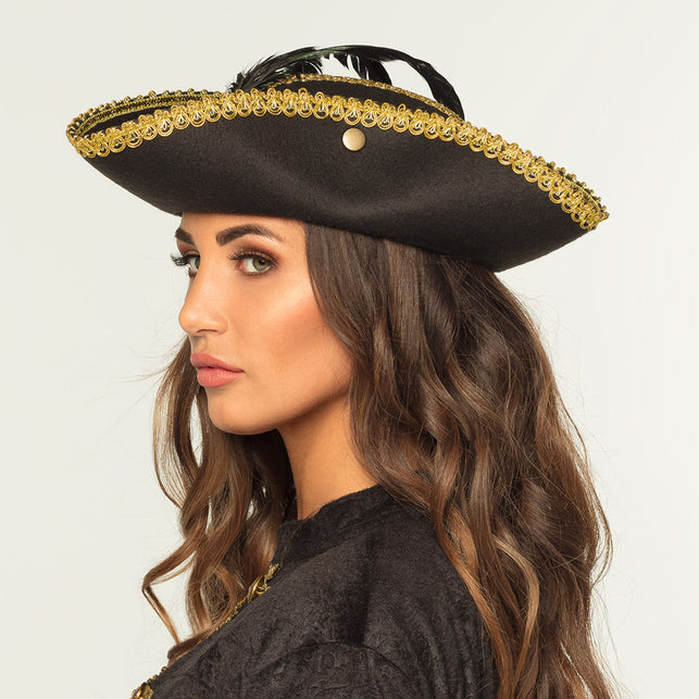 Boland Driesteek hoed zwart Admiraal Ruby Tricorn