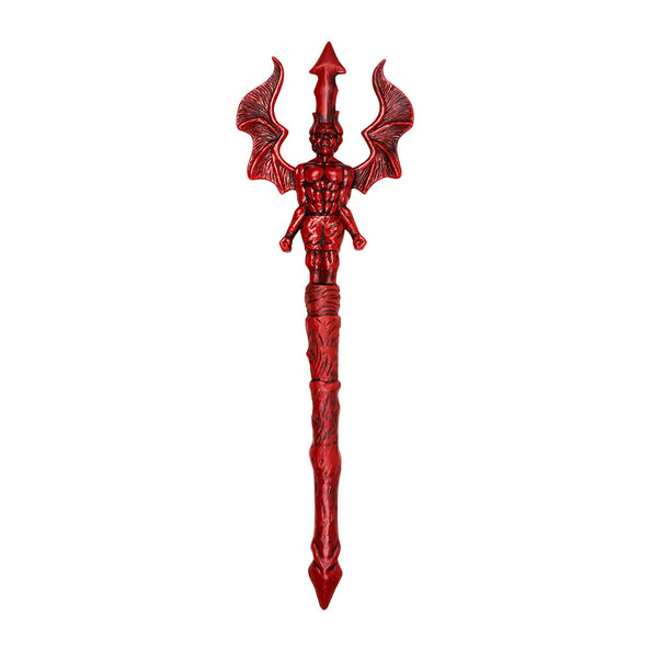 Duivelsvork deluxe in rood, 73 cm lange drietand met duivelfiguur en vleermuisvleugels