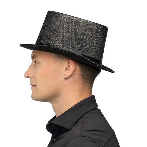 Boland Glitter hoge hoed zwart lurex