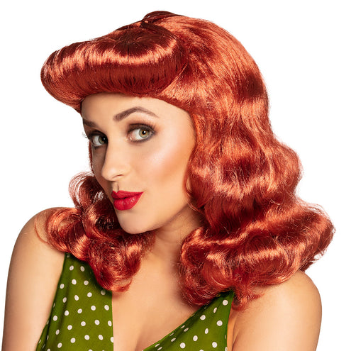 Boland Grease pruik Pin-up rood bruin