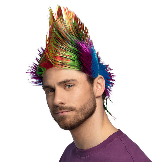 Boland Hanenkam pruik Spiky Mike veelkleurig