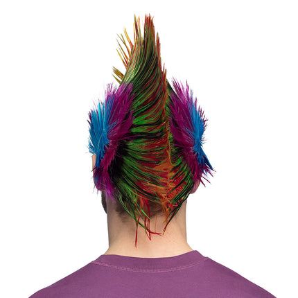 Boland Hanenkam pruik Spiky Mike veelkleurig