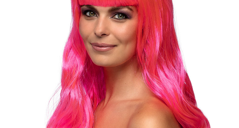 Boland Hard roze pruik lang golvend haar Chique