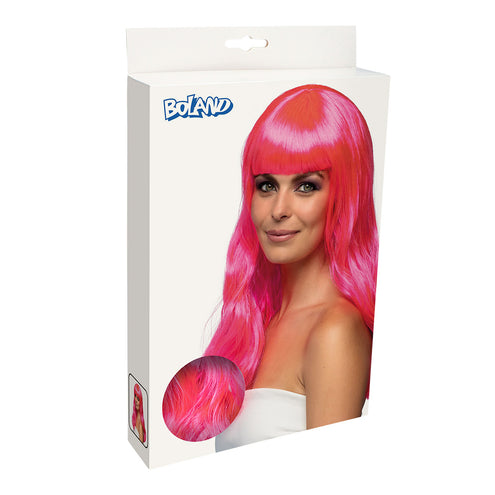 Boland Hard roze pruik lang golvend haar Chique