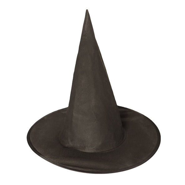 Hoed heks Ursula, zwarte heksenhoed met spitse punt en brede rand voor Halloween