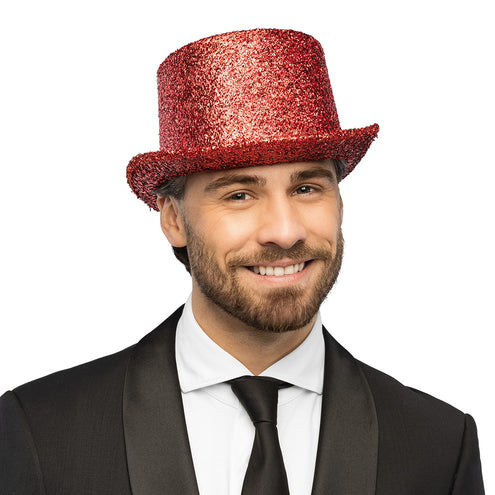 Boland Hoed Showtime rood (glitter hoge hoed)