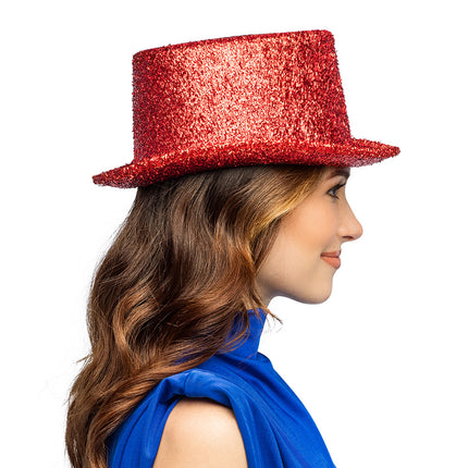 Boland Hoed Showtime rood (glitter hoge hoed)