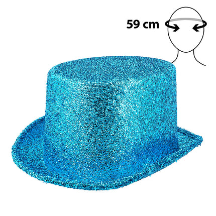 Boland Hoed Showtime turquoise (glitter hoge hoed)