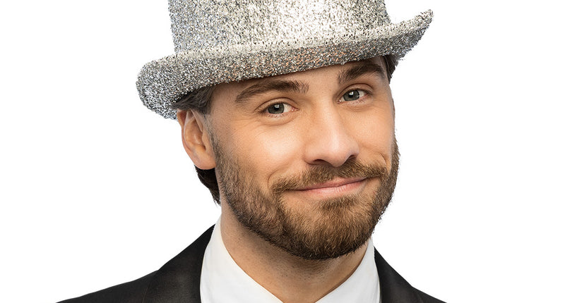 Boland Hoed Showtime zilver (glitter hoge hoed)