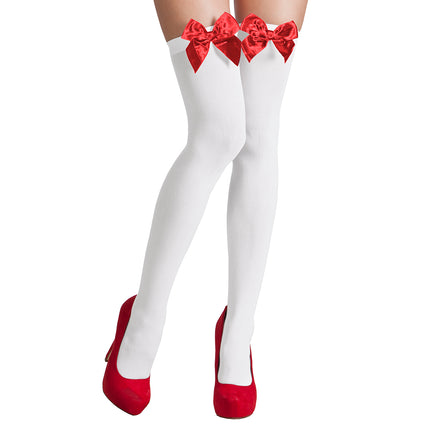 Boland Kniekousen wit met rode strik