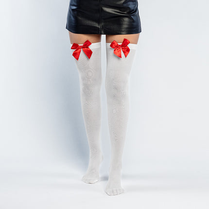 Boland Kniekousen wit met rode strik