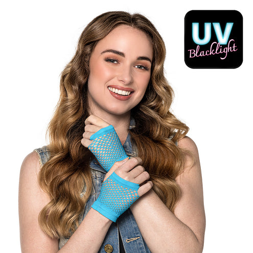Boland Korte neonblauwe mesh handschoenen dames (pols)