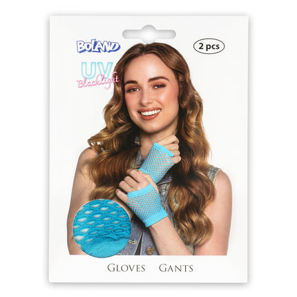 Boland Korte neonblauwe mesh handschoenen dames (pols)