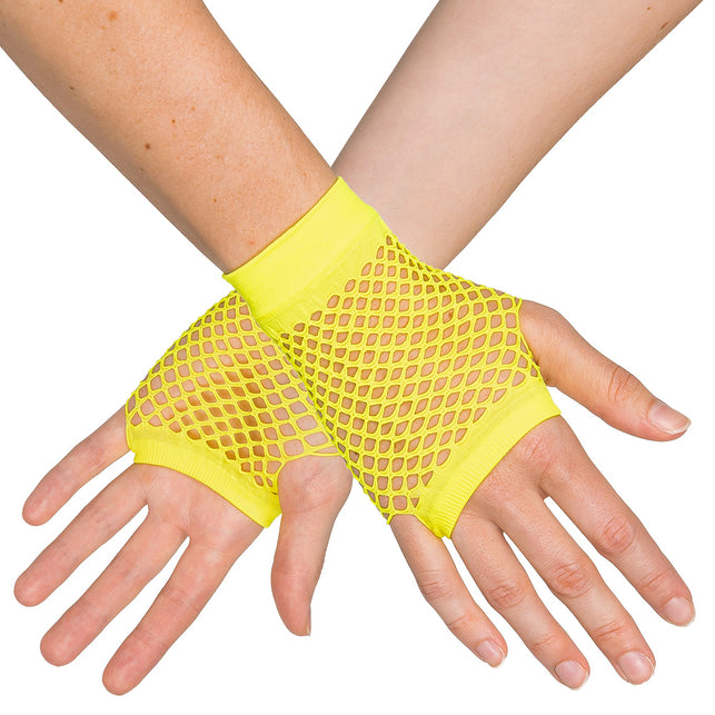 Boland Korte neongele mesh handschoenen dames (pols)