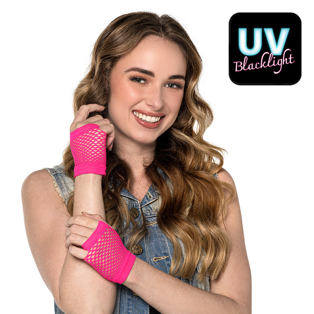 Boland Korte neonroze mesh handschoenen dames (pols)