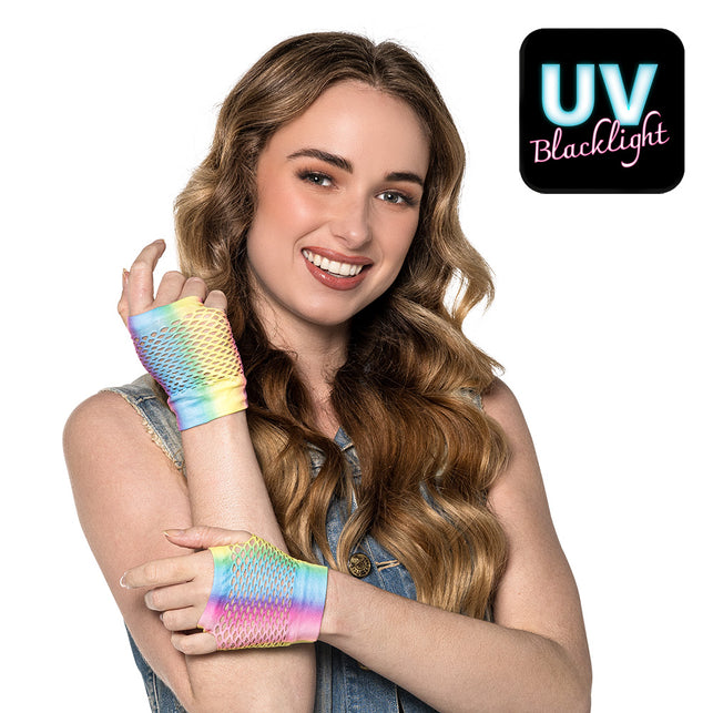 Boland Korte regenboog mesh handschoenen dames (pols)