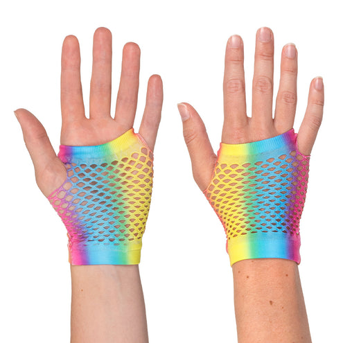 Boland Korte regenboog mesh handschoenen dames (pols)