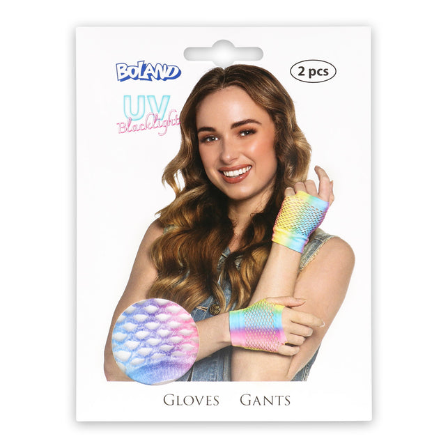 Boland Korte regenboog mesh handschoenen dames (pols)