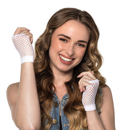 Boland Korte witte mesh handschoenen dames (pols)