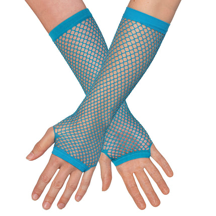 Boland Lange neonblauwe mesh handschoenen dames (elleboog)