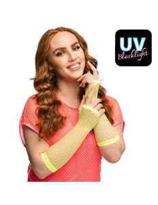Boland Lange neongele mesh handschoenen dames (elleboog)