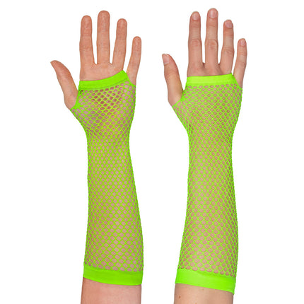 Boland Lange neongroene mesh handschoenen dames (elleboog)