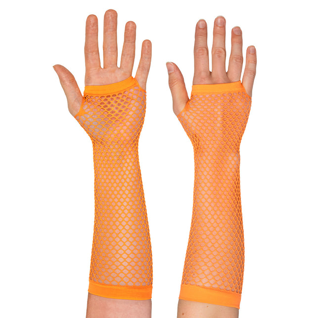 Boland Lange neonoranje mesh handschoenen dames (elleboog)