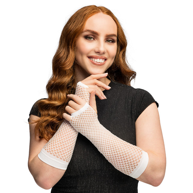 Boland Lange witte mesh handschoenen dames (elleboog)