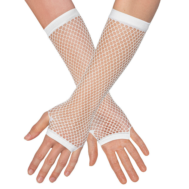 Boland Lange witte mesh handschoenen dames (elleboog)