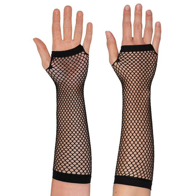 Boland Lange zwarte mesh handschoenen dames (elleboog)