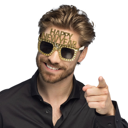 Boland Partybril Bling bling 'Happy new year' goud