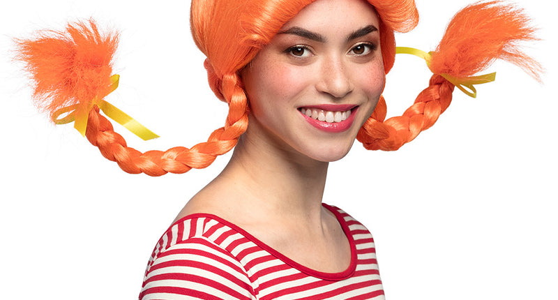 Boland Pipi pruik met staarten oranje