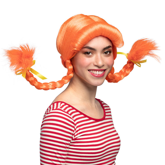 Boland Pipi pruik met staarten oranje