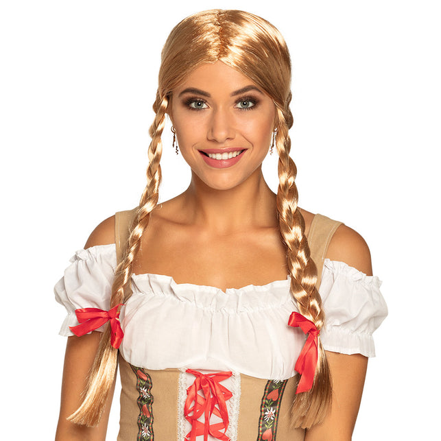 Boland Pruik Heidi blond met staartjes