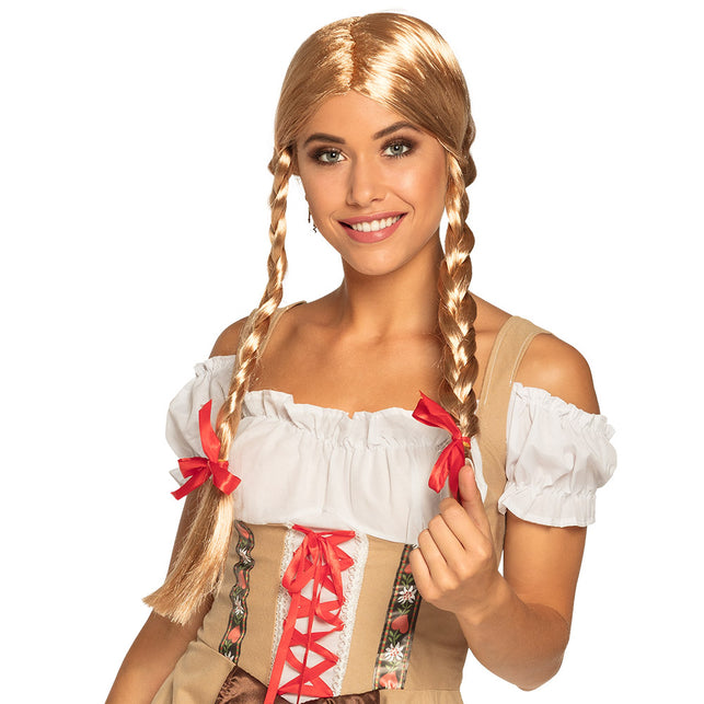 Boland Pruik Heidi blond met staartjes