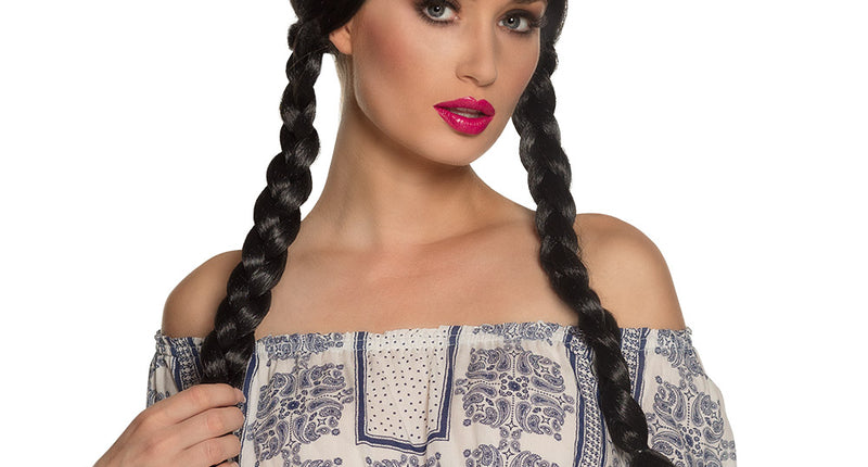 Boland Pruik Natascha zwart met vlechten