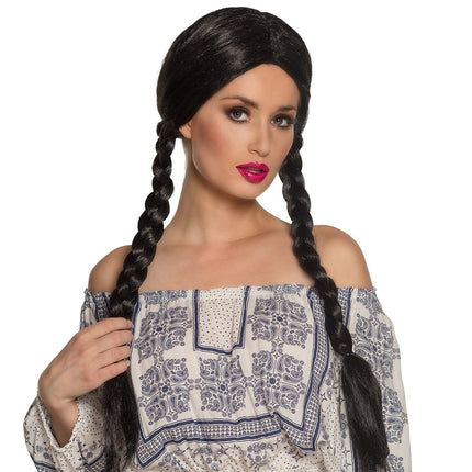 Boland Pruik Natascha zwart met vlechten