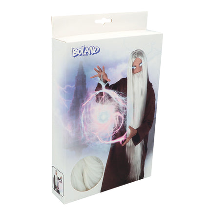 Boland Pruik Tovenaar lang wit met baard