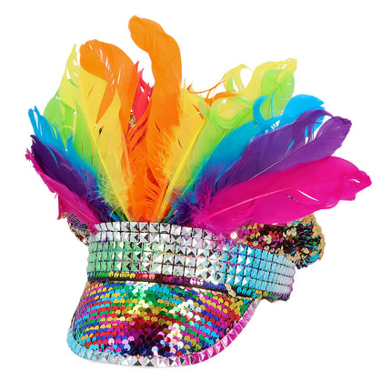 Boland Regenboog glitter pet met veren