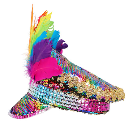 Boland Regenboog glitter pet met veren