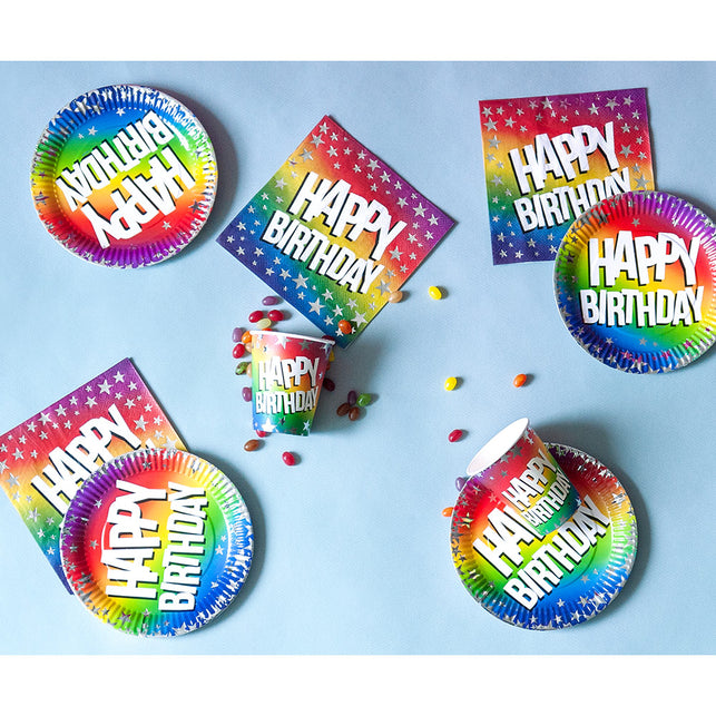 Boland Set 10 papieren bordjes Rainbow 'Happy birthday'