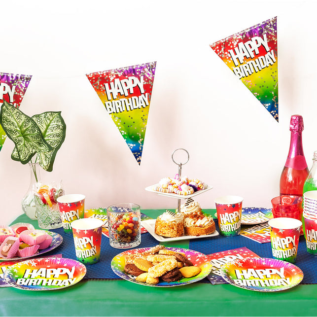 Boland Set 10 papieren bordjes Rainbow 'Happy birthday' (XL)