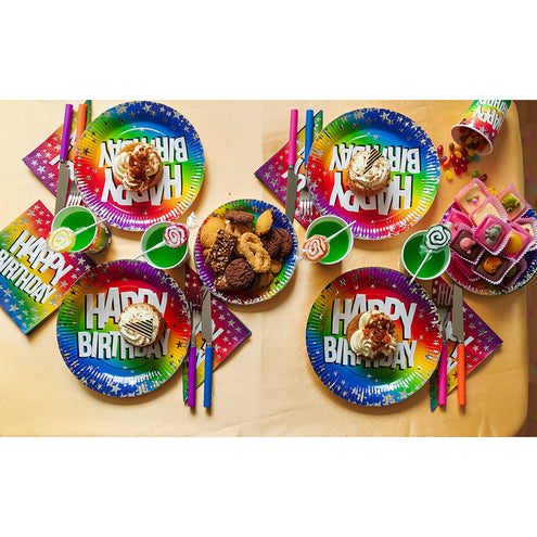 Boland Set 10 papieren bordjes Rainbow 'Happy birthday' (XL)