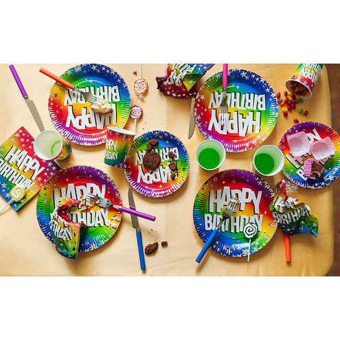 Boland Set 10 papieren bordjes Rainbow 'Happy birthday' (XL)