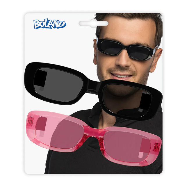 Boland Set 2 partybrillen Techno zwart/roze