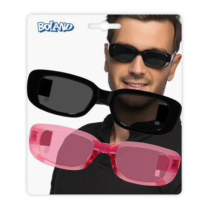 Boland Set 2 partybrillen Techno zwart/roze