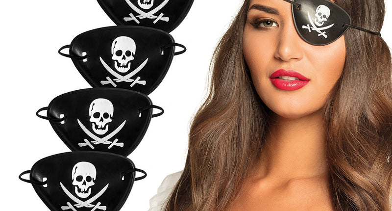 Boland Set 4 ooglapjes Piraat schedel & zwaarden